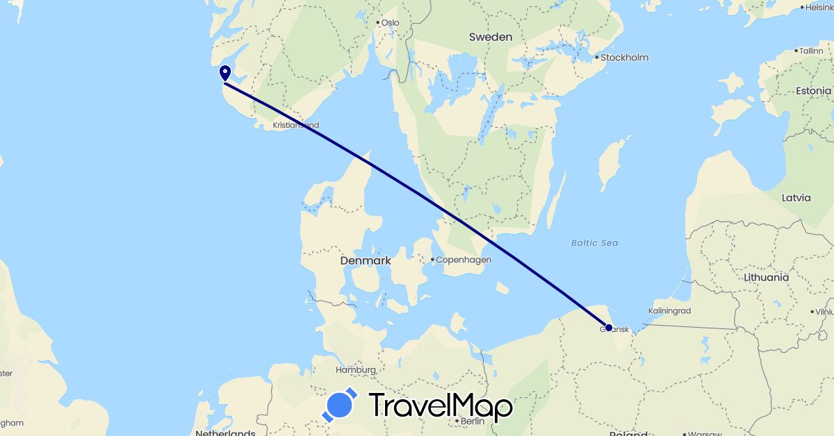 TravelMap itinerary: driving in Norway, Poland (Europe)